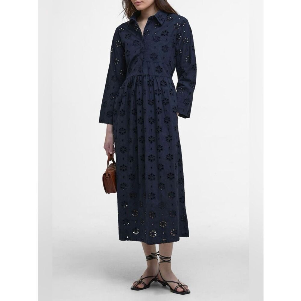 Barbour Melissa Long Sleeve Shirtdress
In Navy Eyelet Midi size 10